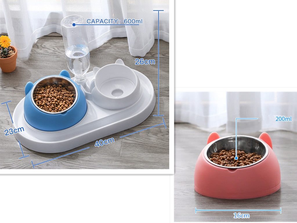 KFX-8274237 Adjustable 15° Tilted Stainless Steel Pet Bowl Set for Cats and Dogs with Dual Bowls and Easy-Clean Design