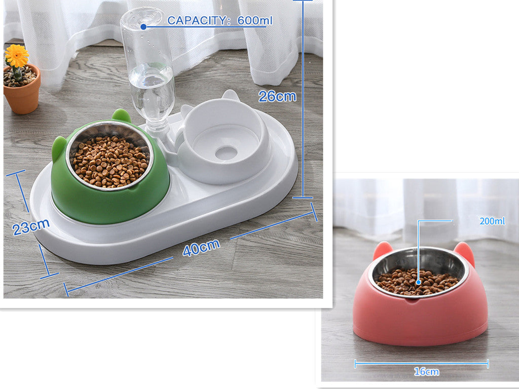 KFX-8274237 Adjustable 15° Tilted Stainless Steel Pet Bowl Set for Cats and Dogs with Dual Bowls and Easy-Clean Design