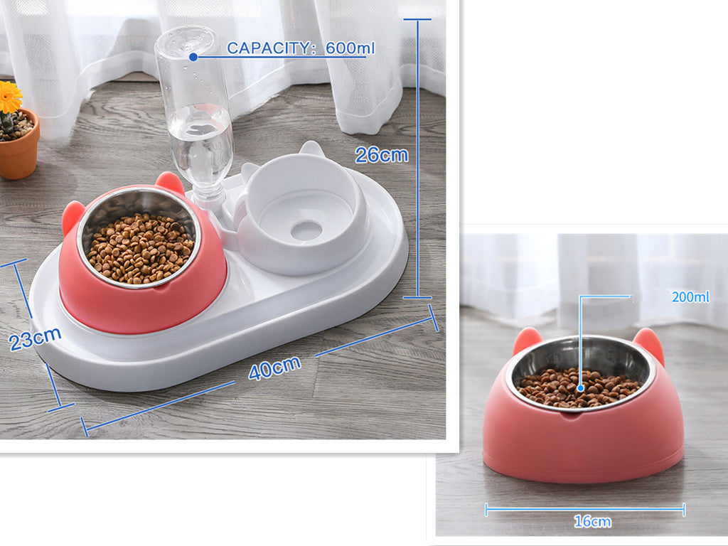 KFX-8274237 Adjustable 15° Tilted Stainless Steel Pet Bowl Set for Cats and Dogs with Dual Bowls and Easy-Clean Design
