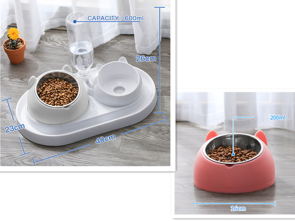 KFX-8274237 Adjustable 15° Tilted Stainless Steel Pet Bowl Set for Cats and Dogs with Dual Bowls and Easy-Clean Design