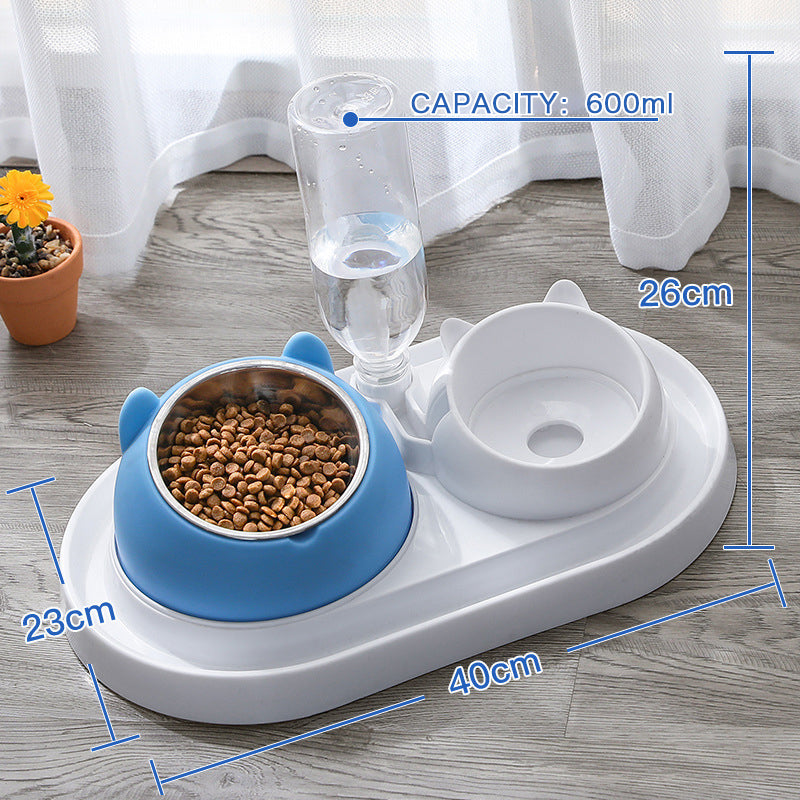 KFX-8274237 Adjustable 15° Tilted Stainless Steel Pet Bowl Set for Cats and Dogs with Dual Bowls and Easy-Clean Design