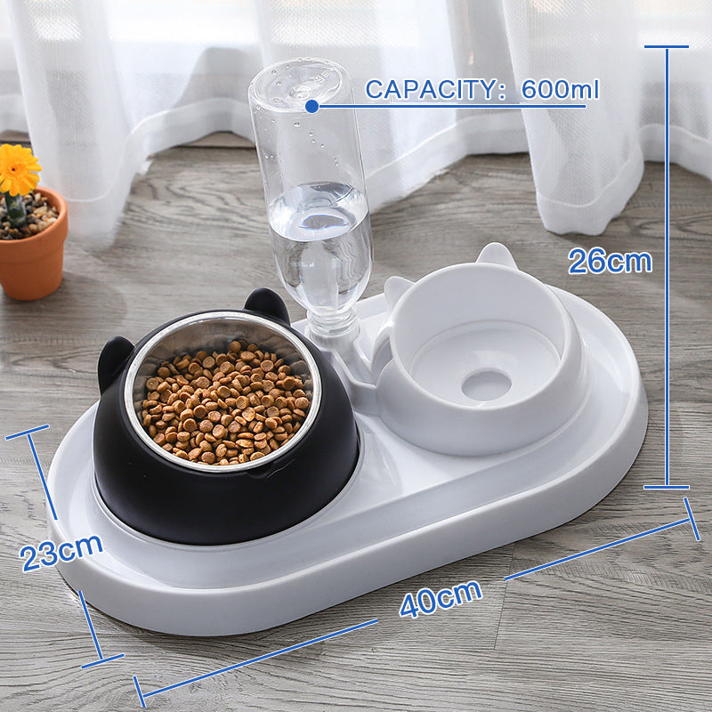 KFX-8274237 Adjustable 15° Tilted Stainless Steel Pet Bowl Set for Cats and Dogs with Dual Bowls and Easy-Clean Design