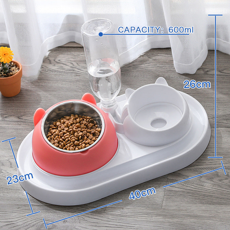 KFX-8274237 Adjustable 15° Tilted Stainless Steel Pet Bowl Set for Cats and Dogs with Dual Bowls and Easy-Clean Design