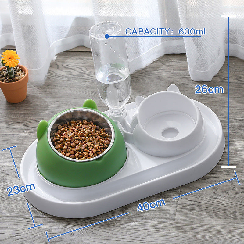 KFX-8274237 Adjustable 15° Tilted Stainless Steel Pet Bowl Set for Cats and Dogs with Dual Bowls and Easy-Clean Design
