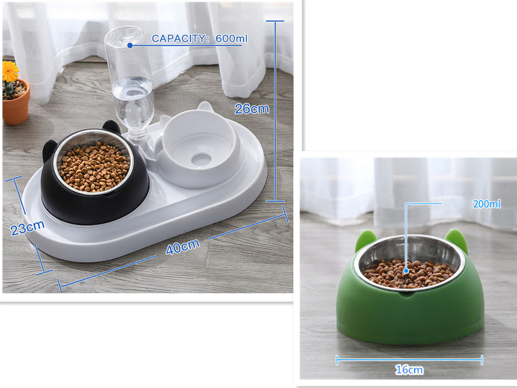 KFX-8274237 Adjustable 15° Tilted Stainless Steel Pet Bowl Set for Cats and Dogs with Dual Bowls and Easy-Clean Design