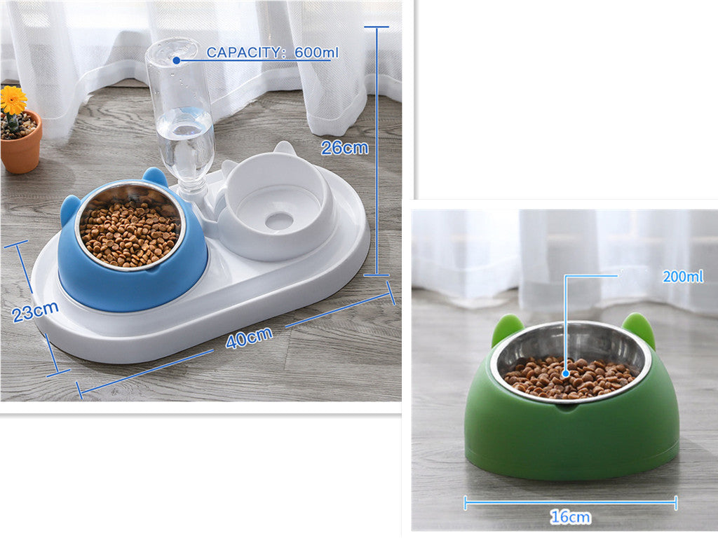 KFX-8274237 Adjustable 15° Tilted Stainless Steel Pet Bowl Set for Cats and Dogs with Dual Bowls and Easy-Clean Design