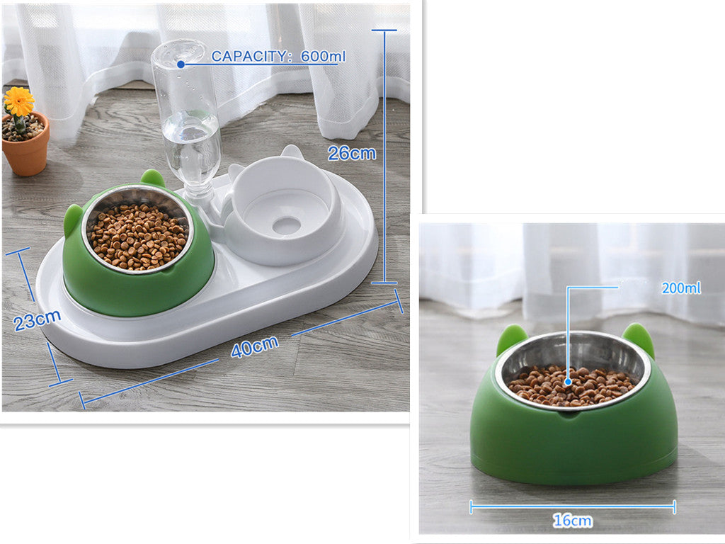 KFX-8274237 Adjustable 15° Tilted Stainless Steel Pet Bowl Set for Cats and Dogs with Dual Bowls and Easy-Clean Design