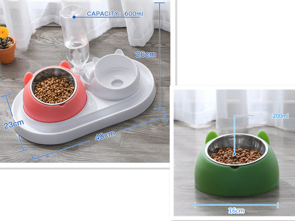 KFX-8274237 Adjustable 15° Tilted Stainless Steel Pet Bowl Set for Cats and Dogs with Dual Bowls and Easy-Clean Design