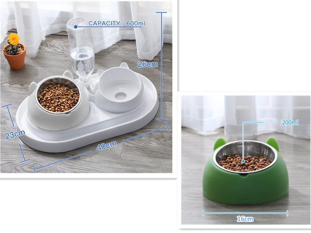 KFX-8274237 Adjustable 15° Tilted Stainless Steel Pet Bowl Set for Cats and Dogs with Dual Bowls and Easy-Clean Design
