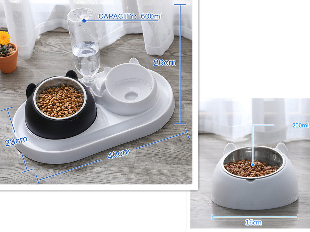 KFX-8274237 Adjustable 15° Tilted Stainless Steel Pet Bowl Set for Cats and Dogs with Dual Bowls and Easy-Clean Design