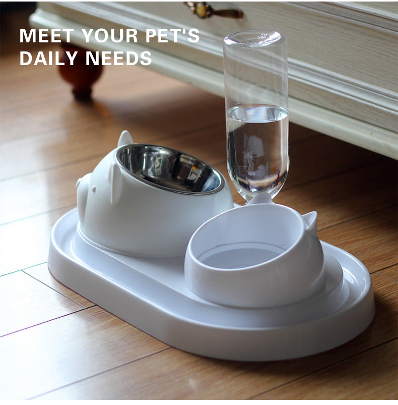 KFX-8274237 Adjustable 15° Tilted Stainless Steel Pet Bowl Set for Cats and Dogs with Dual Bowls and Easy-Clean Design