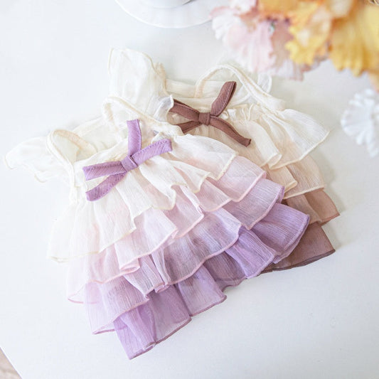 KFX-8274621 Gradient Color Cake Dress for Pets - Stylish Polyester Dog Clothing in Taro Bobo and Raw Latte, Sizes 2XS to 3XL