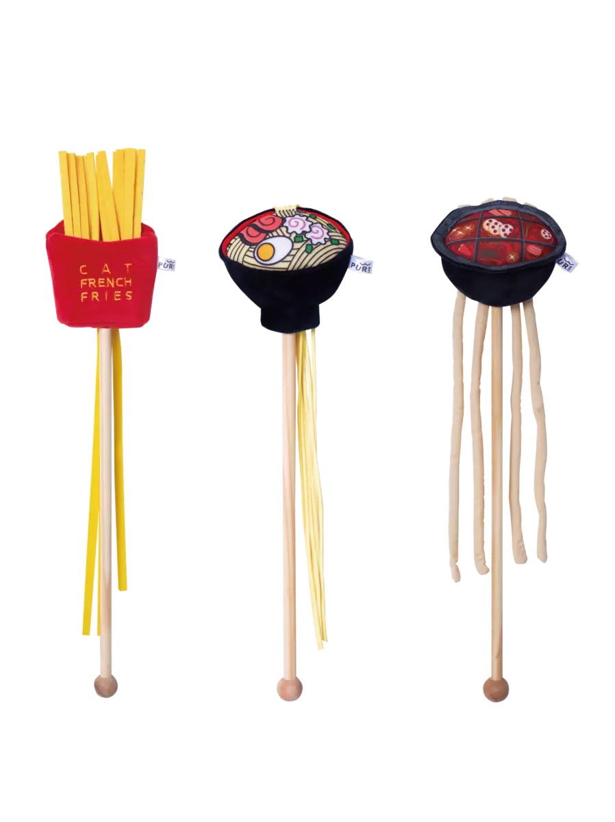 KFX-8276285 Plush Hot Pot Ramen and French Fries Cat Stick Toy for Interactive Play