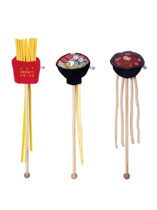 KFX-8276285 Plush Hot Pot Ramen and French Fries Cat Stick Toy for Interactive Play