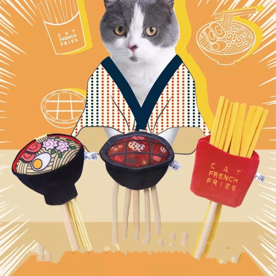 KFX-8276285 Plush Hot Pot Ramen and French Fries Cat Stick Toy for Interactive Play