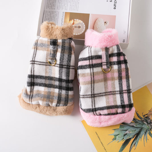 KFX-8279485 Thickened Casual Pet Dog Apparel for Autumn and Winter in Khaki and Pink