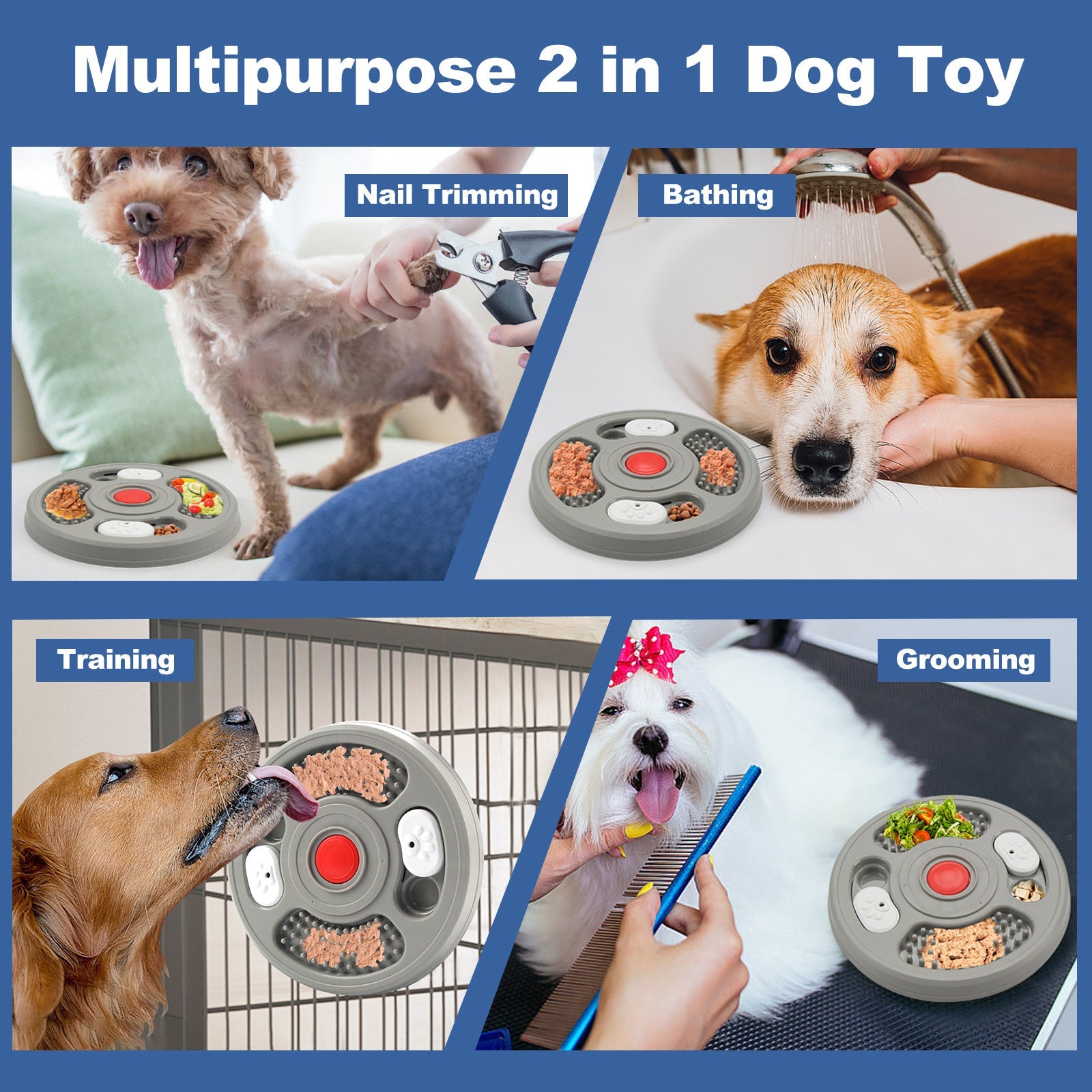 KFX-8279997 Pet Slow Feeder Bowl with Anti-Slip Design - 2 in 1 Treat Puzzle and Lick Mat for Cats and Dogs