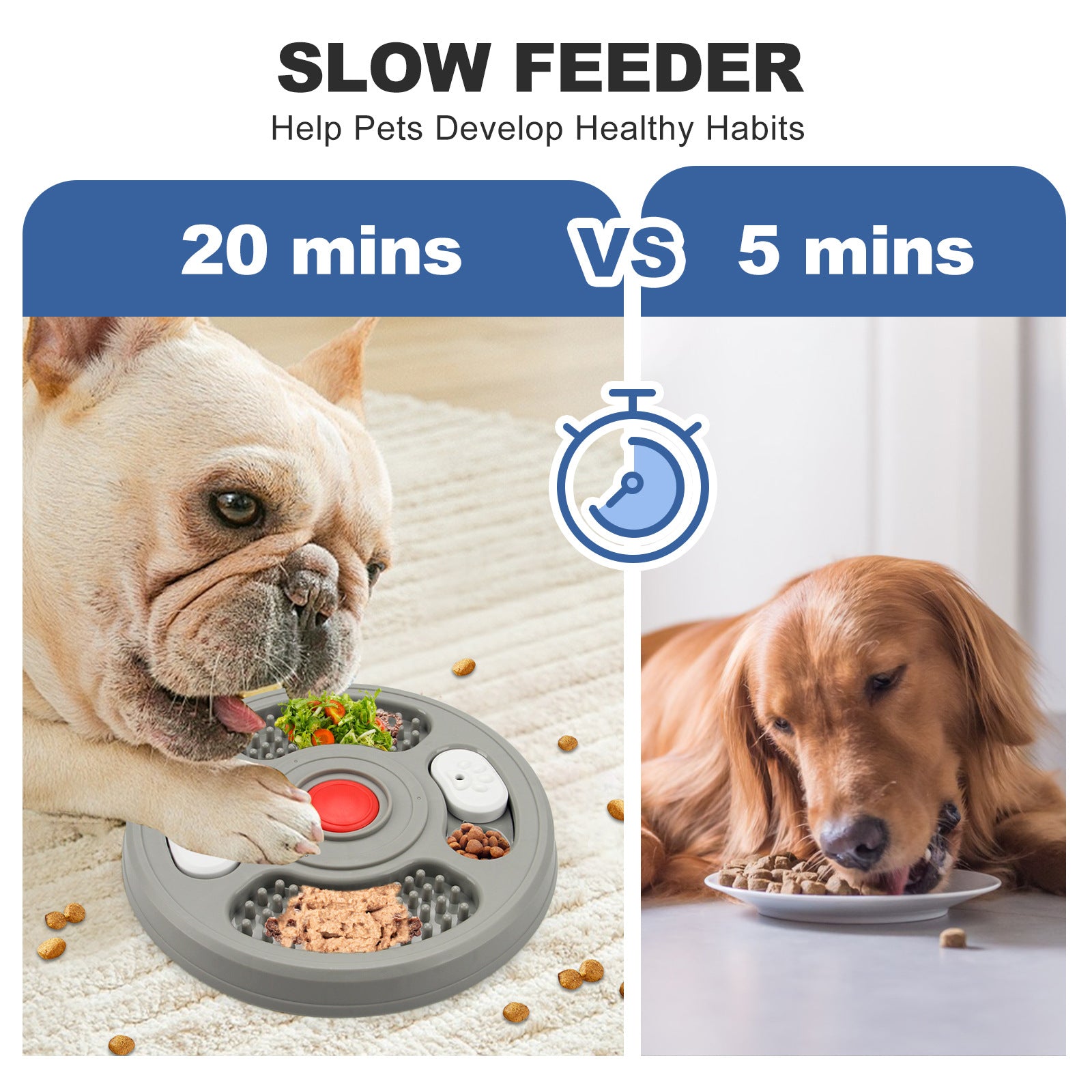 KFX-8279997 Pet Slow Feeder Bowl with Anti-Slip Design - 2 in 1 Treat Puzzle and Lick Mat for Cats and Dogs