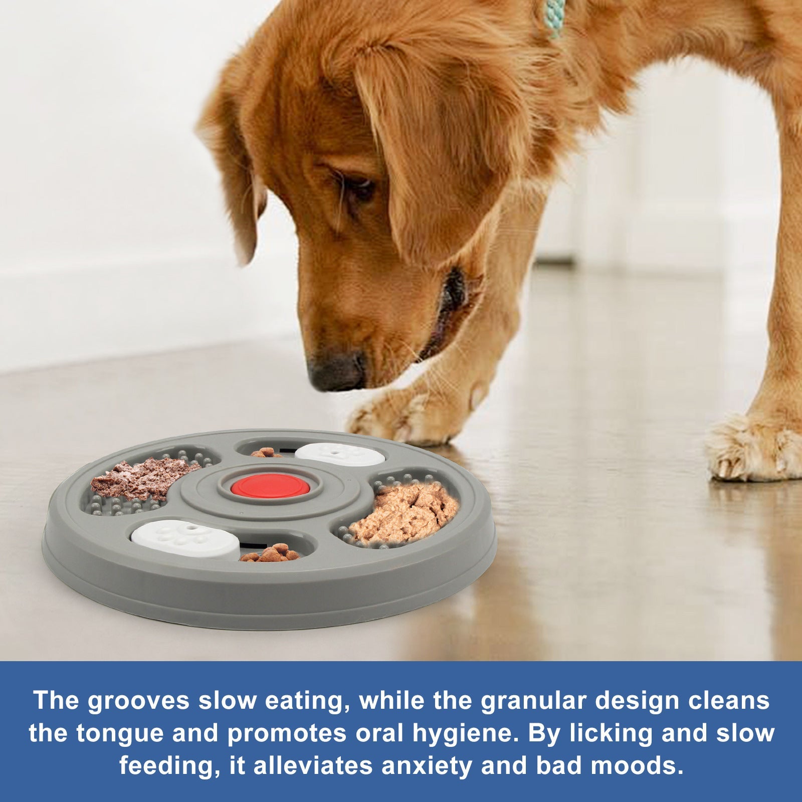 KFX-8279997 Pet Slow Feeder Bowl with Anti-Slip Design - 2 in 1 Treat Puzzle and Lick Mat for Cats and Dogs