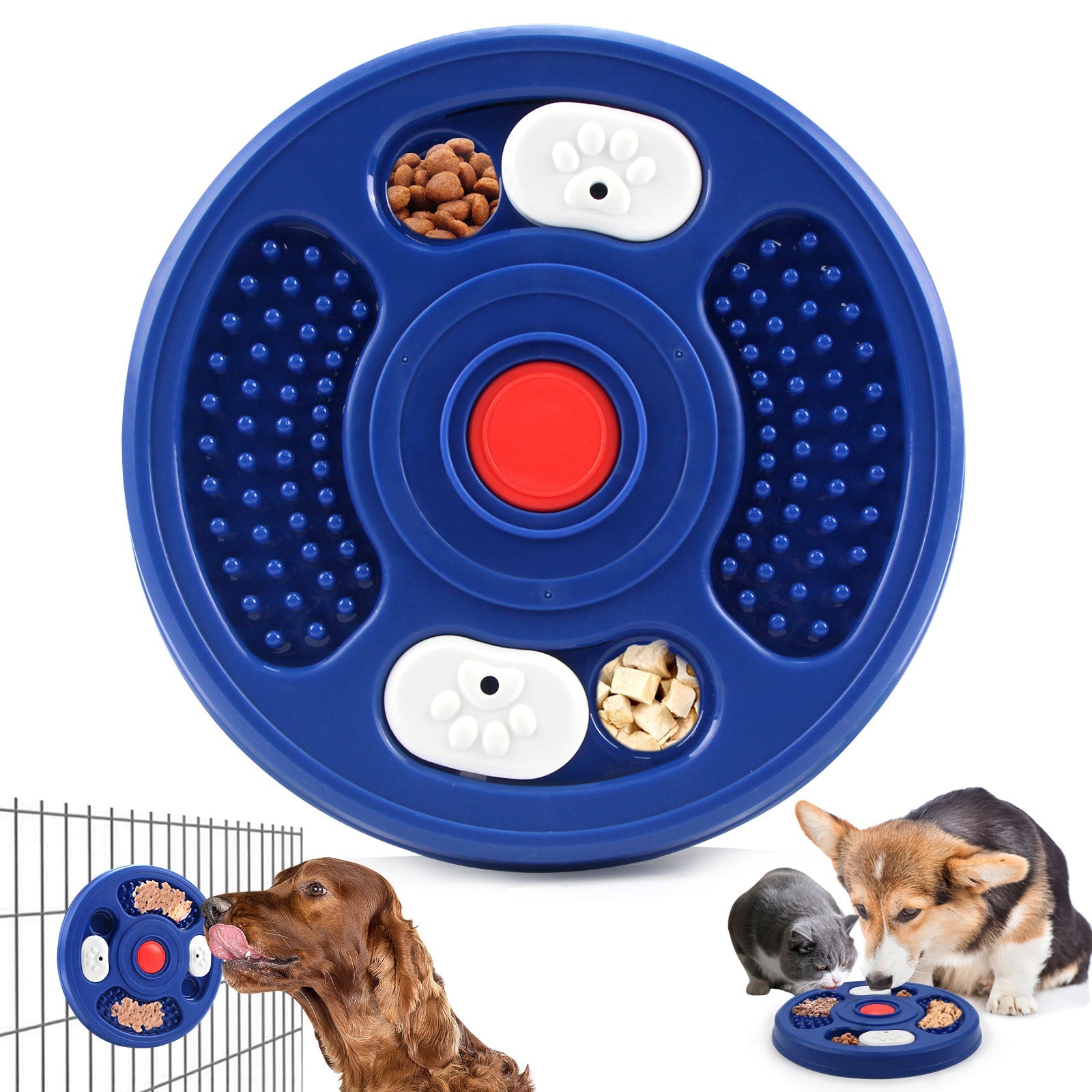 KFX-8279997 Pet Slow Feeder Bowl with Anti-Slip Design - 2 in 1 Treat Puzzle and Lick Mat for Cats and Dogs