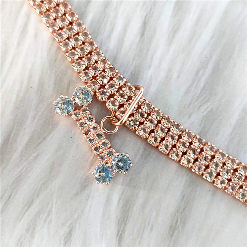 KFX-8281789 Three-Drain Drill Zircon Bone Pet Collar in Gold and Rose Gold, Copper with Rhinestones, All Seasons Style