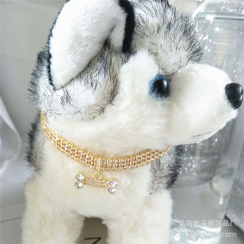 KFX-8281789 Three-Drain Drill Zircon Bone Pet Collar in Gold and Rose Gold, Copper with Rhinestones, All Seasons Style