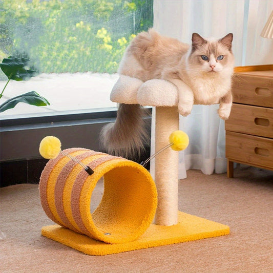 KFX-8283069 Cat Climbing Frame with Sisal Scratching Board and Tunnel, Compact Design for Playful Cats