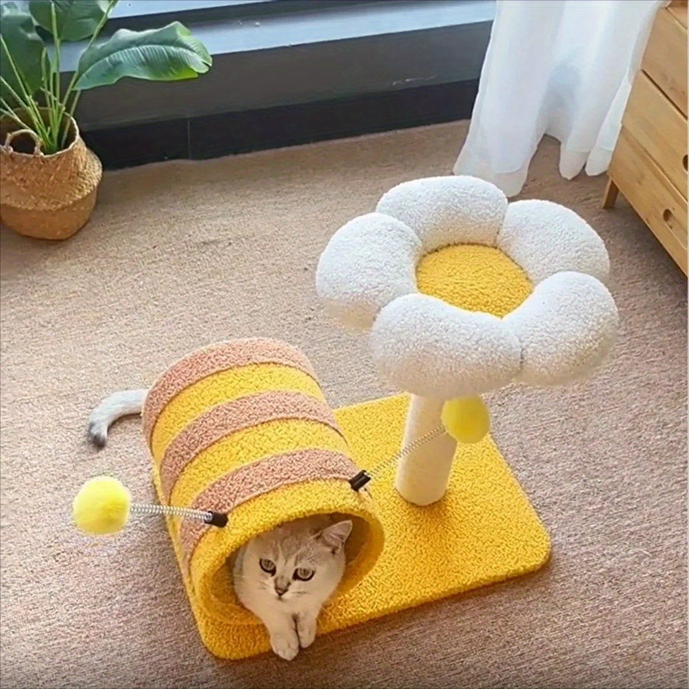 KFX-8283069 Cat Climbing Frame with Sisal Scratching Board and Tunnel, Compact Design for Playful Cats