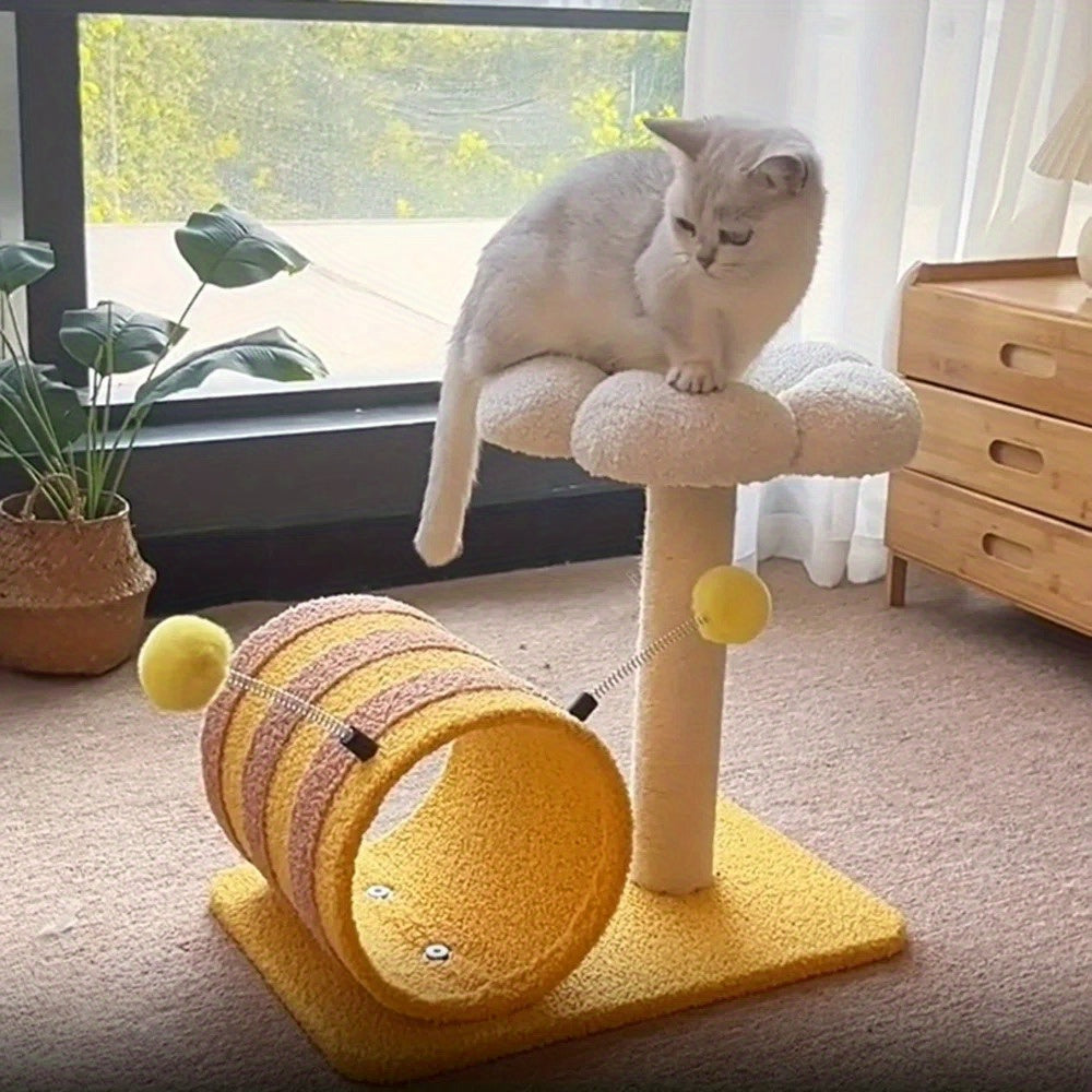 KFX-8283069 Cat Climbing Frame with Sisal Scratching Board and Tunnel, Compact Design for Playful Cats