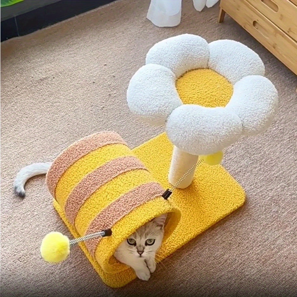 KFX-8283069 Cat Climbing Frame with Sisal Scratching Board and Tunnel, Compact Design for Playful Cats