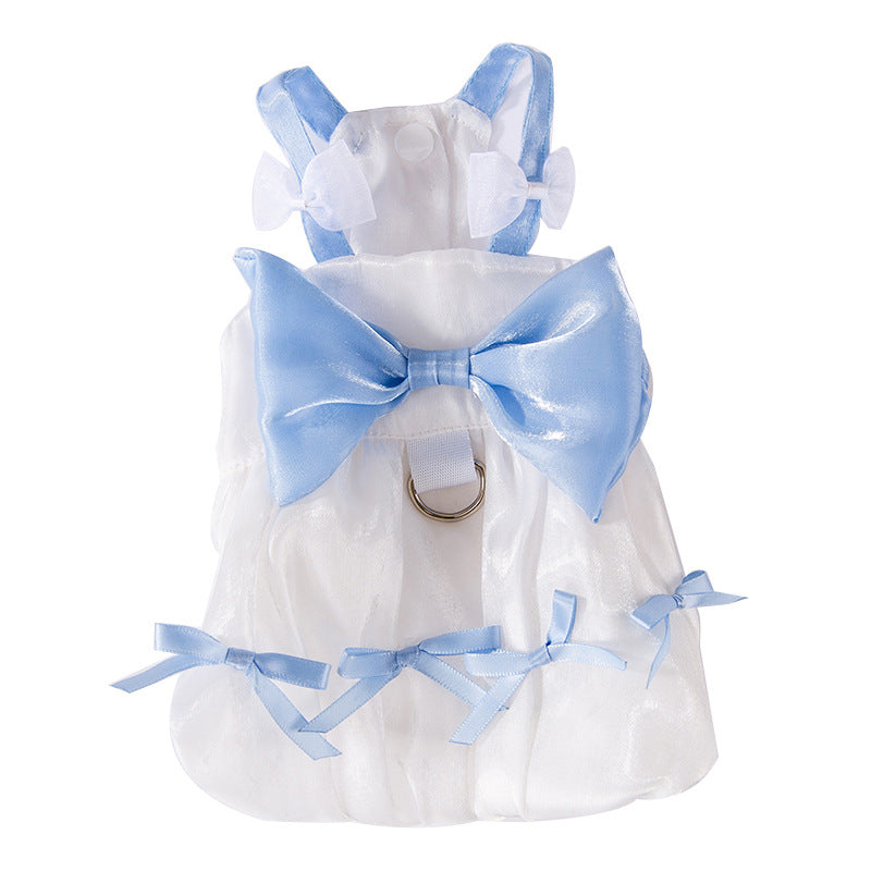 KFX-8284349 Elegant White Bow Princess Style Traction Dog Clothes for All Sizes