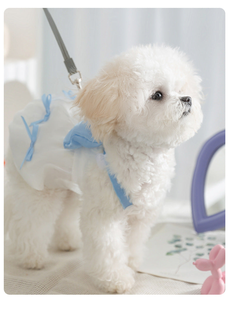KFX-8284349 Elegant White Bow Princess Style Traction Dog Clothes for All Sizes