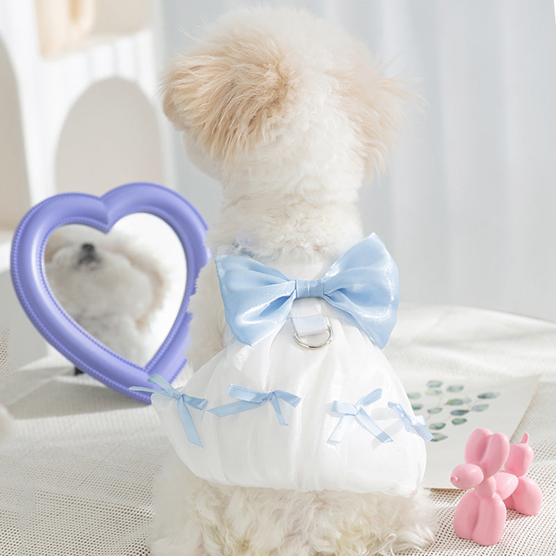 KFX-8284349 Elegant White Bow Princess Style Traction Dog Clothes for All Sizes