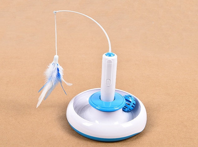KFX-8286397 360-Degree Rotating Interactive Cat Toy Turntable with Feather Replenishment
