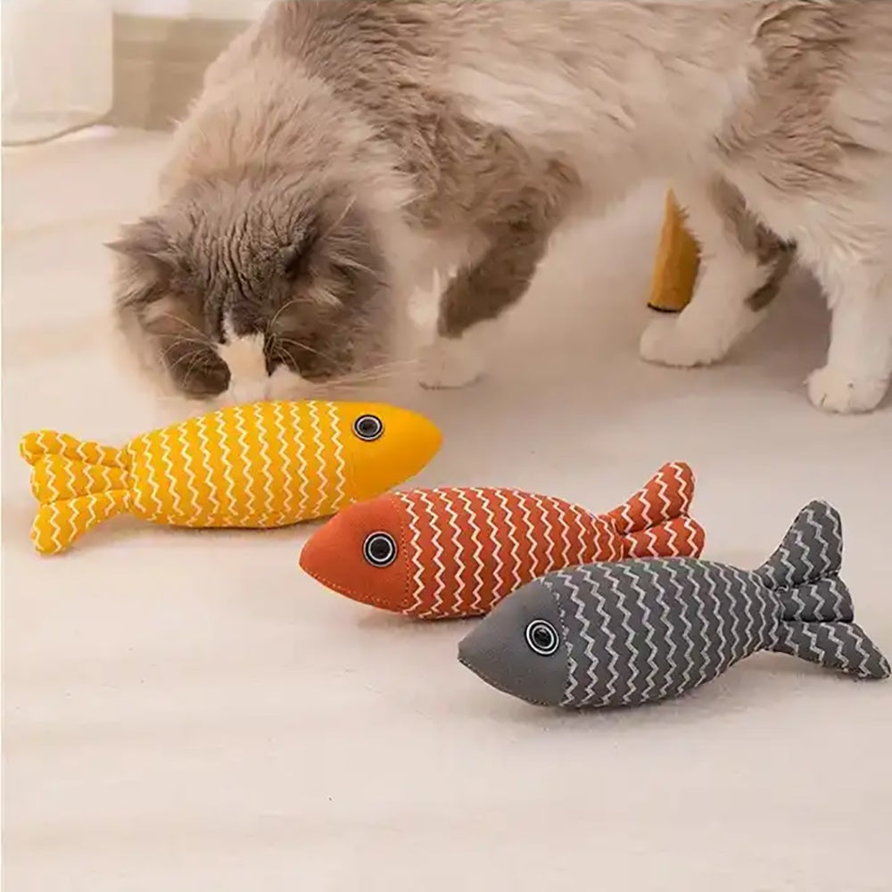 KFX-8287037 Catnip Fish Kicker Toy - Soft Plush Teething Pillow for Indoor Kittens - Durable, Crinkle Sound, Interactive Fun