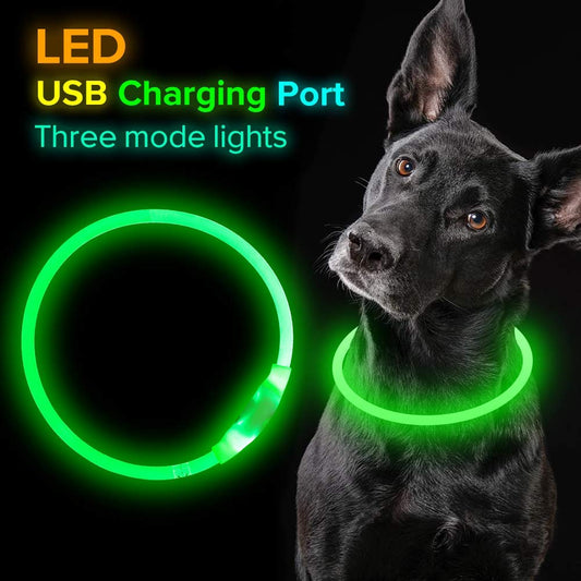 KFX-8287549 USB Rechargeable Glow-in-the-Dark Safety Collar for Dogs - Visible Up to 500 Meters, Available in Multiple Sizes