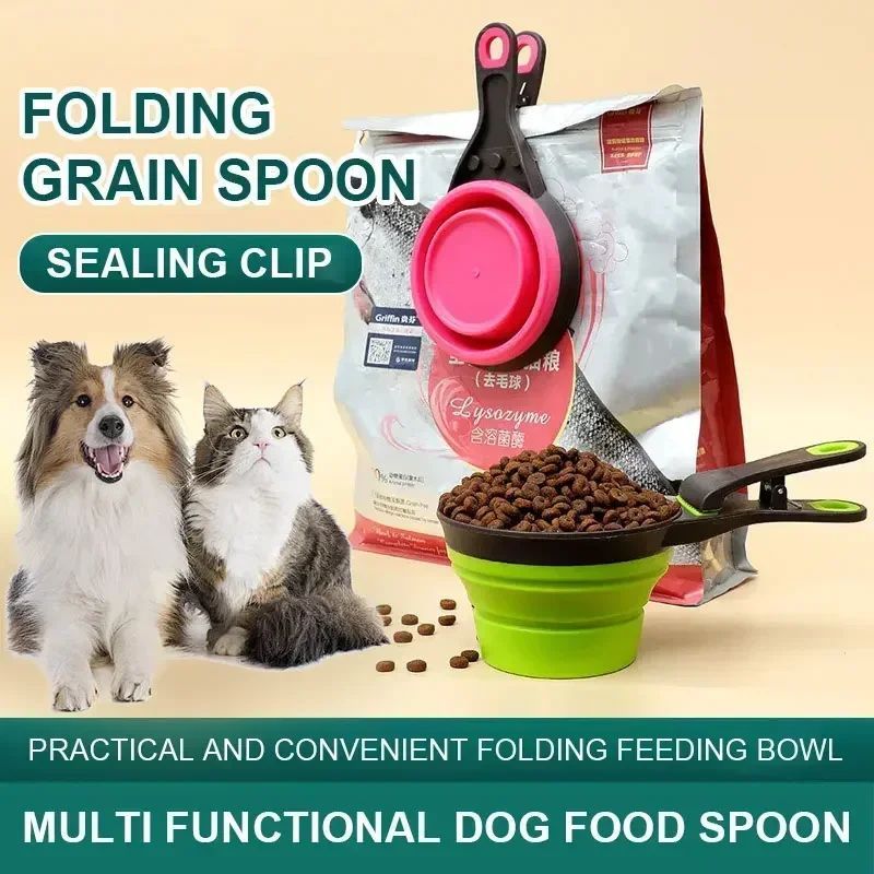KFX-8289341 Folding Silicone Pet Bowl with Measuring Spoon and Storage Clip for Dogs and Cats
