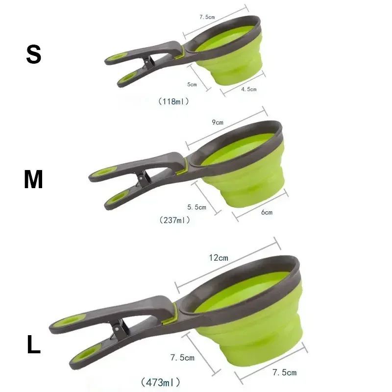 KFX-8289341 Folding Silicone Pet Bowl with Measuring Spoon and Storage Clip for Dogs and Cats