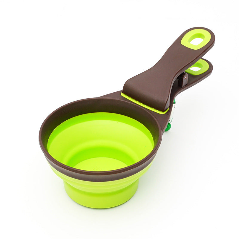 KFX-8289341 Folding Silicone Pet Bowl with Measuring Spoon and Storage Clip for Dogs and Cats
