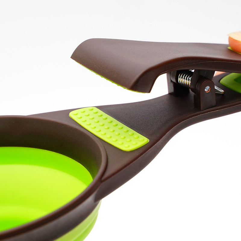 KFX-8289341 Folding Silicone Pet Bowl with Measuring Spoon and Storage Clip for Dogs and Cats