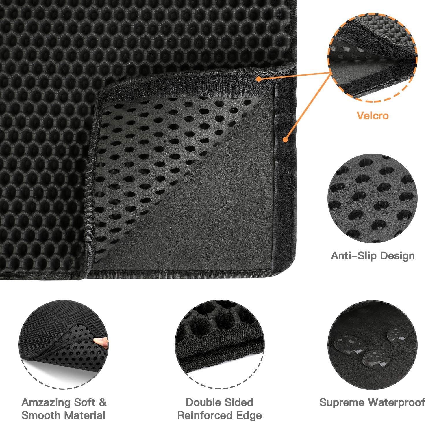 KFX-8292797 Cat Litter Trapping Mat with Honeycomb Double Layer Design, Waterproof and Washable for Easy Cleanup