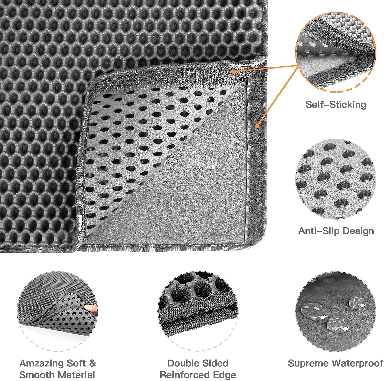 KFX-8292797 Cat Litter Trapping Mat with Honeycomb Double Layer Design, Waterproof and Washable for Easy Cleanup