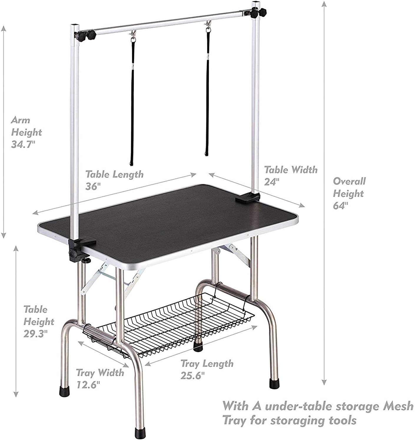 KFX-8293181 Adjustable Heavy Duty Dog Grooming Table with Non-Slip Surface and Folding Design, 36 x 23.8 Inches