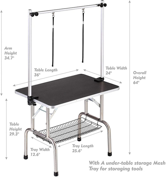 KFX-8293181 Adjustable Heavy Duty Dog Grooming Table with Non-Slip Surface and Folding Design, 36 x 23.8 Inches