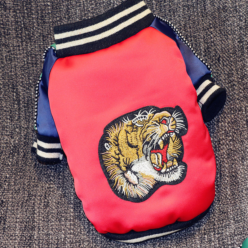 KFX-8295741 Casual Cotton Tiger Head and Legs Pet Outfit in Blue and Red
