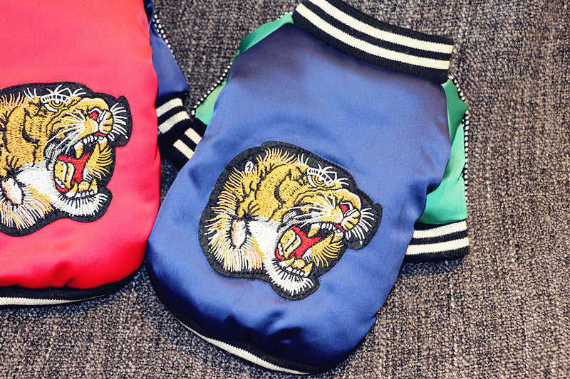KFX-8295741 Casual Cotton Tiger Head and Legs Pet Outfit in Blue and Red