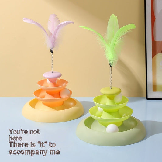 KFX-8296125 Cat Turntable Toy for Stress Relief - Available in Colorful Options with or without Feathers