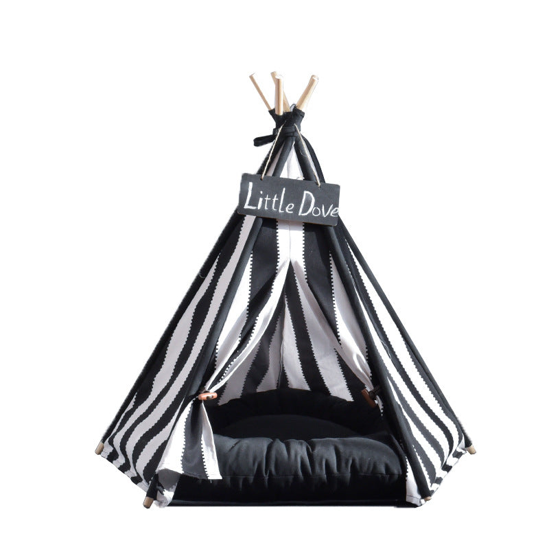 KFX-8301117 Detachable Pet Tent in Black and White Stripes – Cotton Canvas for Small and Large Pets