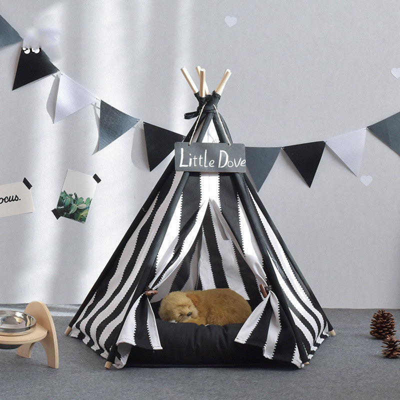 KFX-8301117 Detachable Pet Tent in Black and White Stripes – Cotton Canvas for Small and Large Pets