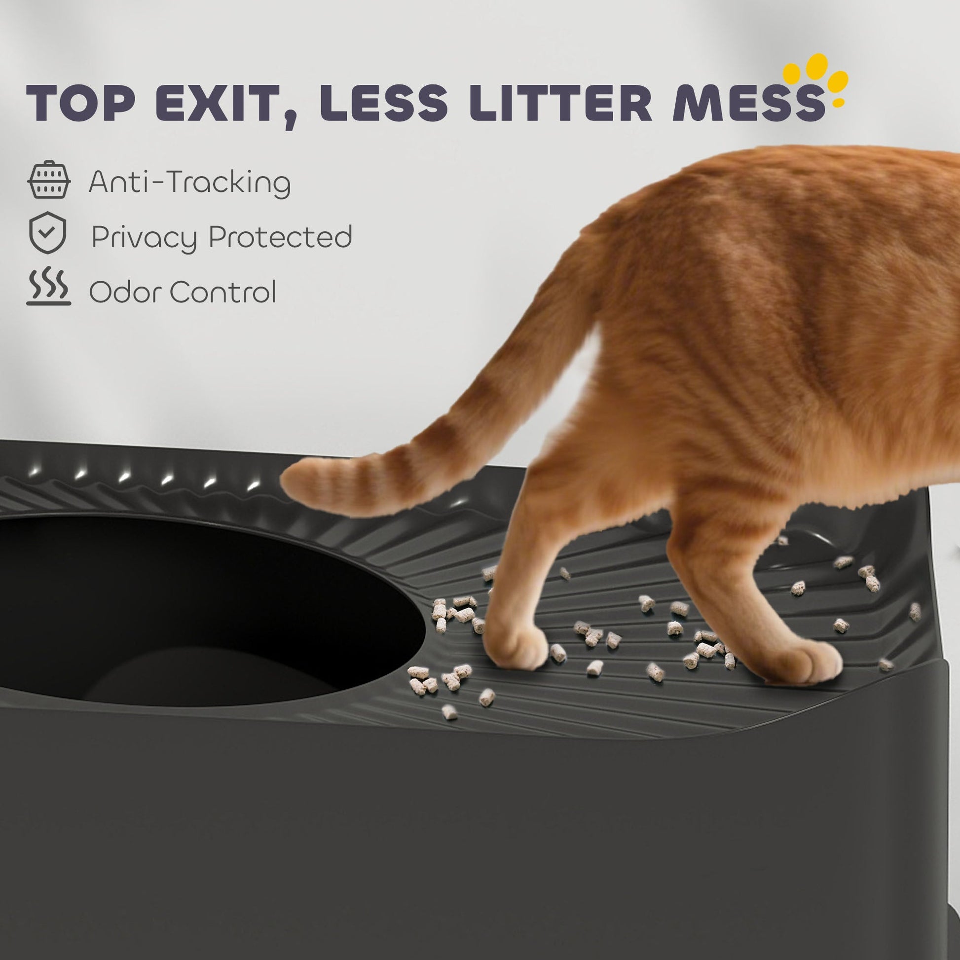 KFX-8302525 Extra Large Enclosed Stainless Steel Cat Litter Box with Scoop and Non-Slip Pads - Top Entry Design, Black